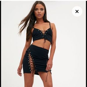 Black Double Lace Up Skirt